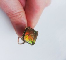 Rare 9ct Gold Large Canadian Ammolite Ring, Size N