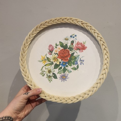 Vintage floral wicker serving - wicker,