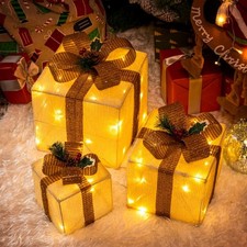 Solpex Set of 3 Christmas Lighted Gift Boxes, 60 LED Light up Present Boxes, 8 M