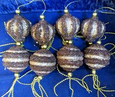 8 x Brown & Gold Glass Bead Decorated Christmas Tree Baubles Decorations
