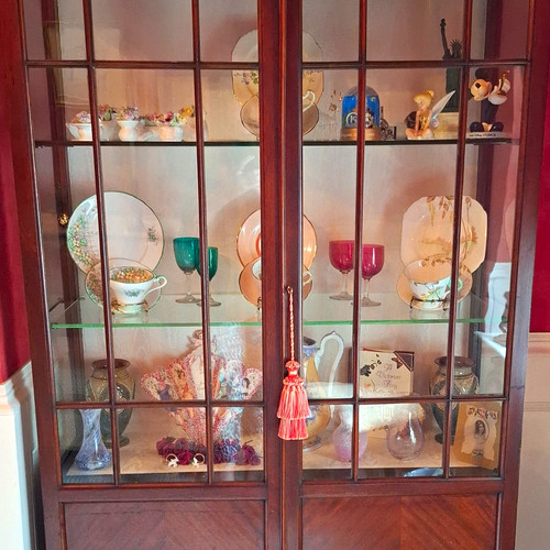 Antique polished wood - &, glass