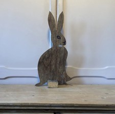 Vintage Hare Rabbit Primitive Naive Wood Ornament