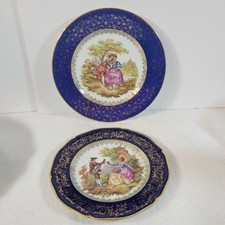 Limoges Fragonard Serenading Lovers Plates X2 Gold Detail Rim 22 & 18 Cm