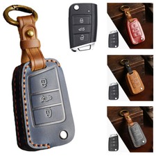 Leather Remote Flip Key Fob Cover For Volkswagen Golf Tiguan Atlas Passat GTI