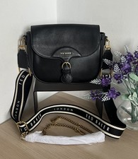 Ted Baker Esia Black Leather Shoulder Crossbody Saddle Bag With Webbing Strap