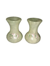 Vintage Alabaster Vase Pair With Floral Design Made In Italy