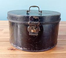 Antique Victorian Black Metal Hatbox Hat Box Suitcase Storage Military