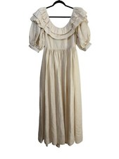 Droopy & Browns White Ivory Vintage 100% Silk Ruffle Fit & Flair Dress - NO SIZE