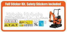 Kubota K008-3 Mini / Micro Digger . Full Sticker Kit . Safety Stickers Included