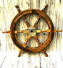 Nautical Wooden Ship Steering Wheel Pirate Decor Wood Brass 18" Wall Boat DECOR