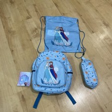 Disney Frozen Backpack Rucksack School Blue With Drawstring Bag And Pencil Case