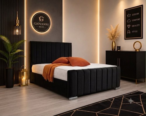 Plush black velvet ottoman gas - ottoman,