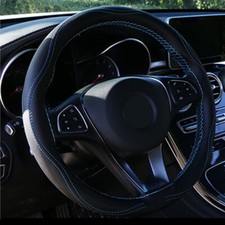 DIY Hand Sewing Real Leather Car Steering Wheel Cover 38cm Black/Blue W/Needle