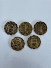 5 Three pence coins 1944 1953
