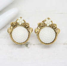 Vintage 1928 Jewellery Pearly Eden Rose Antique Gold Clip On EARRINGS