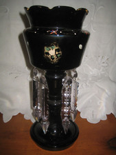 Antique 10 3/4" High Dark Aubergine Purple Glass Victorian Lustre