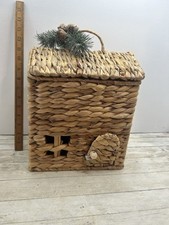 House Shape  Natural Woven Storage Seagrass Wicker Basket handle tall 12” Tall