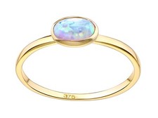 9ct Gold Opal Oval Solitaire Ring size M - Solid 9K Gold
