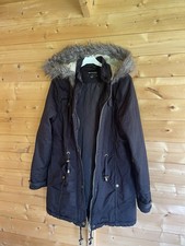 Woman  BRAVE SOUL Black Hooded Parka Jacket Coat Size 12