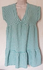 Ladies STL Green & White Seersucker Gingham Smock Dress Size M
