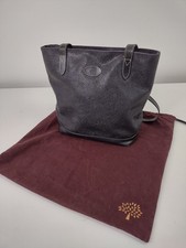 Mulberry Leather Tote Bag Women's Black Large Classic Peppled Texture