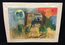 Modern British School Fauvist Landscape Gouache Painting. Signed.