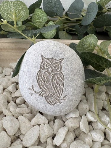Engraved owl memorial stone - owl,