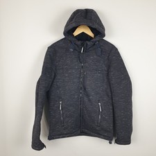 Superdry Windtrekker Jacket Mens Medium Grey Black Marl Fleece Lined Hooded Coat