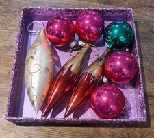 BUNDLE OF 8 VINTAGE GLASS BAUBLES CHRISTMAS TREE DECORATIONS MERCURY