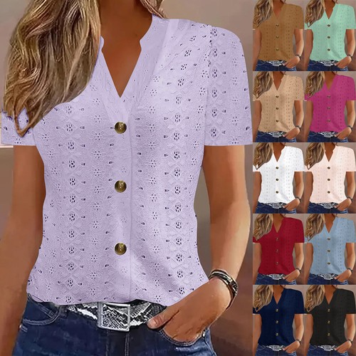 Ladies button neck shirts - v,
