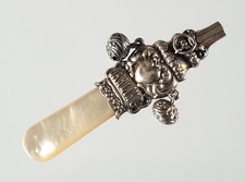 Antique 1913 Solid Silver Baby Rattle Darling Whistle MOP Teether Adie & Lovekin