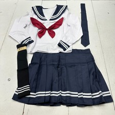 Navy Japanese School Girl Uniform 5 Piece Costume Set Size M Shirt XL Skirt