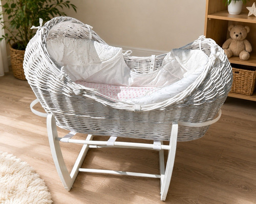 White wicker oval moses basket - wicker,