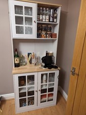 Kitchen Dresser Cabinet Tall White Pantry Unit Glass Display Storage Cupboard