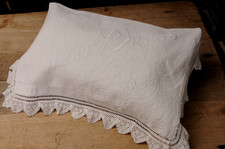 Antique EDWARDIAN HAND EMBROIDERED WHITEWORK LINEN Lace ~ Nightdress CASE