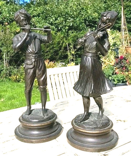 Pair bronze italian figures - bronze,