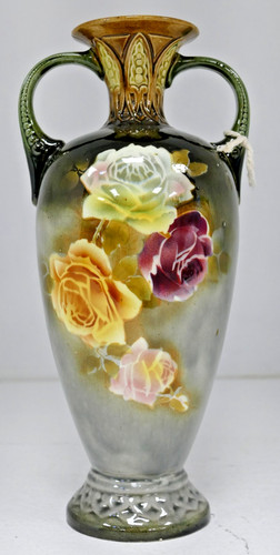 Antique floral majolica vase - floral,