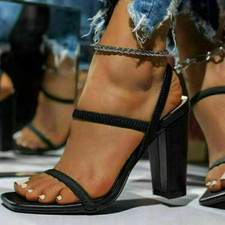 Womens Ladies Block High Heels Ankle Strap Sexy Open Toe Sandals Shoes Size New