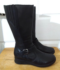 Pavers JP1408FP Black Leather Low Wedge Zip Women's Boots UK-5