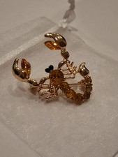Scorpion Crystal Brooch Amber Gold Tone Claws Pin In Pouch Gift