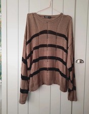 BoohooMAN brown stripe distressed jumper Medium