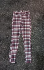 Topshop Grey and red tartan Y2K Leggings Size 6 Vintage