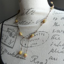 Vintage Wedding Cake Lampwork Glass Bead Station Necklace Art Deco 30s Yellow