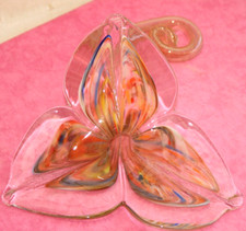 MURANO ART GLASS, LARGE LAYING FLOWER, HAND BLOWN, ITALY, ORCHID