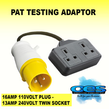 STORM 16 AMP 110V PLUG - 240V 13 AMP 2 GANG SOCKET ADAPTOR PAT TEST TESTING LEAD