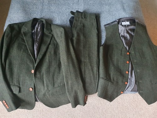 Green herringbone tweed - herringbone,