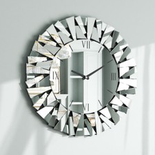 Full Mirrored Round Bevelled Wall Clock Large Roman Numeral Silent Clock 80x80cm