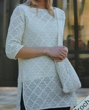 (75) Ladies DK Tunic Sweaters Hat & Bag Crochet Pattern 4 Sizes 32" -  44"