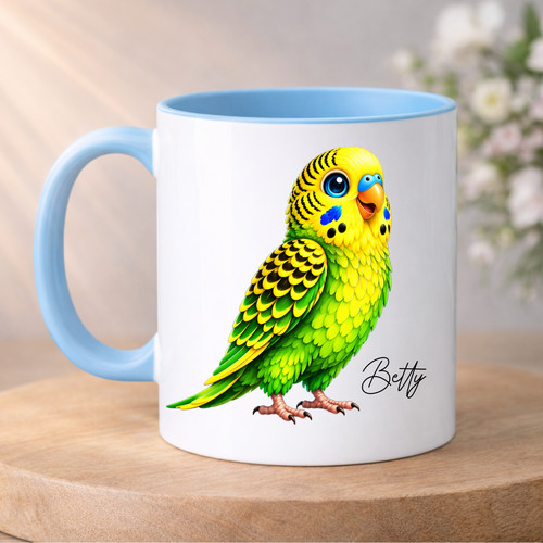 Personalised budgie mug green - mug,,