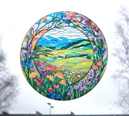 Scenic valley stained glass - scenic,